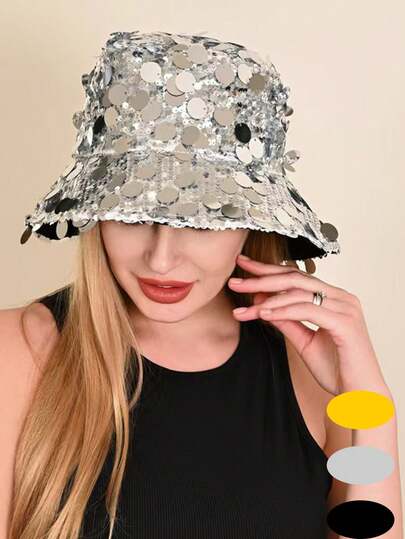 Mũ chống nắng nữ tối giản, thanh lịch, thời trang, đính sequin lấp lánh, thoáng khí, thích hợp cho các buổi đi chơi, tiệc tùng, mặc hàng ngày, phong cách Pháp & Anh.