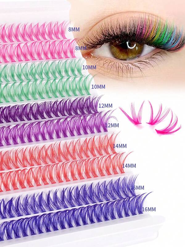 200 Peças Conjunto de Cachos de Cílios Postiços Coloridos Formato D, Natural e Delicado, Macio e Leve, Cores do Arco-Íris, Reutilizável, Adequado para Uso Diário, Casamento, Encontro, Festa, Festival de Música, Primavera, Viagem, Etc.
