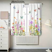 2pcs Translucent Polyester Fiber Curtains, With Colorful Butterfly And Floral Patterns, Modern All-Season Design, 100% Polyester Fiber, Light Filtering, With Rod Pocket For Easy Installation, Perfect For Kitchen, Laundry Room, Bedroom, Study And Living Room - Multicolor - View 10