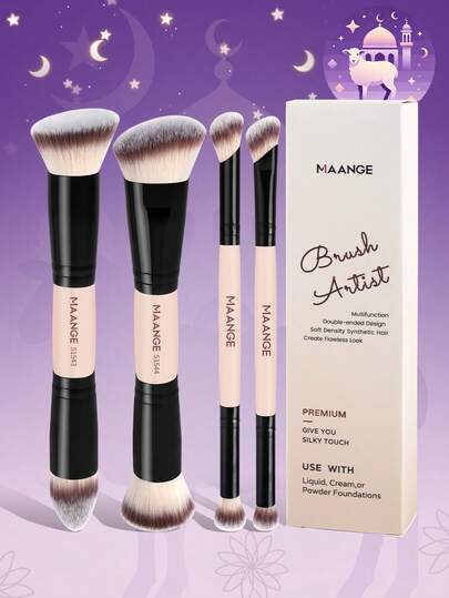 MAANGE 4Pcs Professional Facial Double-Ended Makeup Brush Set With Paper Box,Bevel&Taper Foundation Brush Contour Brush Blush Brush Powder Brush Eyeshadow Brush Concealer Brush Highlight Brush Smudge Brush,Makeup Tools With Soft Fiber For Easy To Carrying,Set For Travel,Gift For Women&Girls,Brush Set,Makeup Brush Kit,Make Up Brush Set,Make Up Set Complete,Makeup Brush Set,Complete Makeup Kit,Brush Kit,Brushes Makeup Set,Makeup Gift Set,Set
