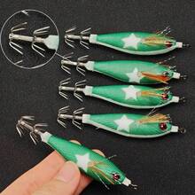 Avlcoaky 10pcs Horizontal Squid Jig Egi Set 8cm Luminous Glow In The Dark Wood Shrimp Lure UV Reactive Saltwater Cuttlefish Octopus Bait - Multicolor - View 6