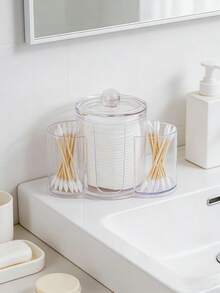 3-In-1 Q-Tip Holder For Bathroom – Premium Vanity Organizer Canister With Dustproof Lid For Swabs, Balls And Pads, Countertop Storage Container - Multicolor - View 7