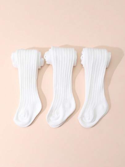 3 Girls' Solid Color Leggings, Vertical Striped Tights, Simple And Versatile Kids' Pantyhose, Stretchy And Comfortable, Four Seasons