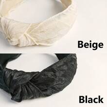 1PCPleated Knotted Wide - Edge Headband, Fabric - Edged, Beige/Black, For Daily Makeup & Outfits - Multicolor - View 8