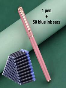 1 Pen + 50pcs Refill Cartridges Set, Minimalist Fashionable Metal Pen, Simple & Elegant, Smooth Writing, Suitable As Reward Or Holiday Gift - 51pcs Set - View 19