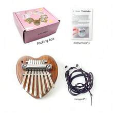 迷你可爱乐器高品质节日礼物，8 音卡林巴拇指琴，木制，带挂绳，附带教程指南 - 紅木色 - 查看 11