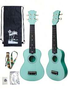 Ukelele acústico brillante de 21 pulgadas, adecuado para principiantes, kit para adultos con accesorios completos, serie Eucalyptus, color arcoíris, diseño brillante - Multicolor - Ver 1