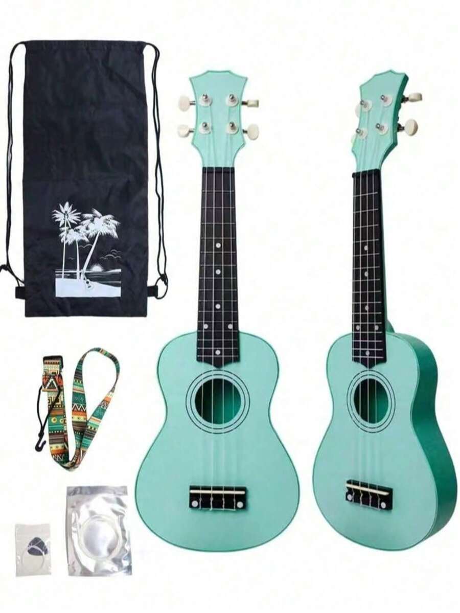 Ukelele acústico brillante de 21 pulgadas, adecuado para principiantes, kit para adultos con accesorios completos, serie Eucalyptus, color arcoíris, diseño brillante - Multicolor - Ver 1