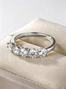 1枚5石叠戴莫桑石戒指，女士时尚4毫米*5颗圆形莫桑石叠戴戒指，周年纪念生日礼物 - CU-RMO-052 - 查看 6