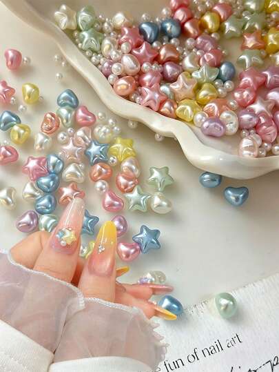 50pcs Y2K Style Cute 3D Star Nail Art Decorations, Colorful Shiny Pearl Star Nail Gems, Adorable Mixed Color Star Nail Diamonds, Suitable For DIY Nail Art, Resin Crafts, Phone Cases And Jewelry Making, Sweet And Cool Nail Art Accessories For Ladies And Girls