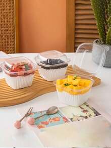 250ml Square Wooden Trifle Cup Cake Box, Mousse Tiramisu Packaging Box, Soy Milk Ice Cream Pudding Dessert Box - Transparent - View 2