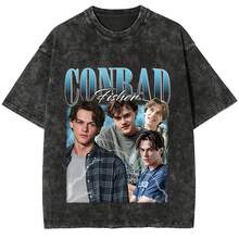 Conrad Fisher Movie Print Pullover, Conrad Crew, Beach-Style Casual Unisex Vintagetrendy Short Sleeve - 黑色 - 查看 1