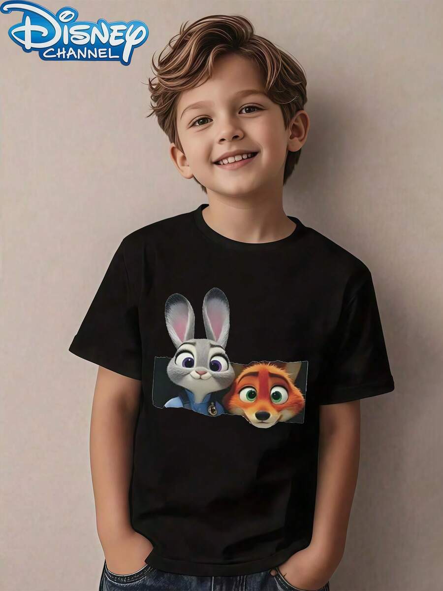 Disney 1pc Teen Boys Zootopia Judy And Nick Tear Out Print Short Sleeve Tshirt Boys Clothes Kids Clothes Boys Shirts Summer - màu đen - Xem 1