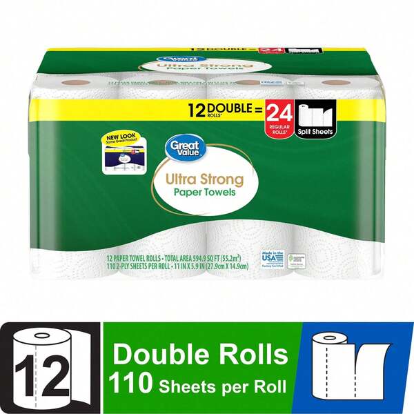 Ultra Strong White Paper Towels 2 Double Rolls Premium Absorbent Kitchen Towels