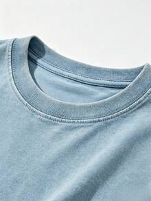 Men's Casual Summer Washed Cotton T-Shirt Old Row Outdoor Fish Print, Round Neck Short Sleeve Lightweight Knitted Fabric, Rib Details 100% Cotton - 天藍色 - 查看 4