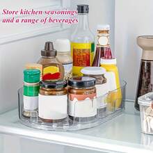 Estante giratorio de 360 grados para refrigerador - Bandeja de almacenamiento rectangular desmontable, organizador de botellas de condimentos para refrigerador que ahorra espacio, apto para el hogar, gabinete de cocina, despensa de alimentos, encimera y refrigerador, estante de almacenamiento de plástico transparente - Multicolor - Ver 9