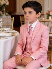 2026 Boys 5-Piece Formal Suit Set, Kids Wedding Communion Easter Tuxedo, Jacket Vest Pants With Shirt And Tie, Gentleman Formal Outfit - màu đen - Xem 5