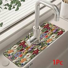 1 Stück Blumenmuster Armaturenabdeckung, strapazierfähiges Polyester, schnell trocknend, leicht zu reinigen, geeignet für Küche und Badezimmer, einfache Installation, tägliche Dekoration, Geschenk, Badezimmermatte, strapazierfähige Armaturenabdeckung, Armaturenzubehör - Verschiedenfarbig - Übersicht 13