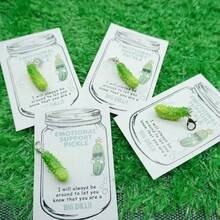 3件套泡菜卡片和泡菜钥匙扣套装，趣味泡菜钥匙扣纪念品，新奇泡菜口袋贺卡，DIY口袋拥抱卡，迷你装饰礼品，生日、单身派对、毕业典礼、圣诞节趣味礼物，树脂和纸质，无需电源，家居厨房派对用品 - 查看 6