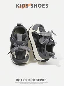 1 Pair Infant Toddler Mesh Round Toe Hook And Loop Flat Casual Sports Shoes Suitable For Daily Outings And Play[Purchase Based On Actual Cm Inner Length] - Grey - View 4