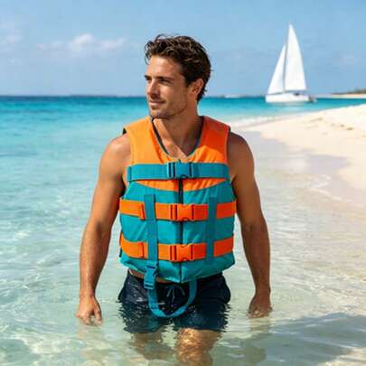Adjustable Adult & Youth Life Jacket, Orange >75N, Suitable For Boating, Fishing, Rafting And Water Sports, Boat Equipment | Fashionable Life Vest | Adult Life Vest, Fits 10KG-100KG