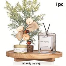 Bandeja decorativa redonda de madera de 25,4 cm, organizador de estilo rústico para el tocador del baño, apto para plato de jabón, perfume, vela, esponja, no apto para contacto con alimentos - Albaricoque - Ver 3