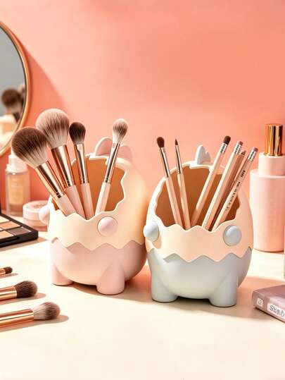 Cute Dinosaur Egg Makeup Brush Holder Cup, Cartoon Cosmetic Brush Storage Organizer Cup, Desktop Pen Holder Makeup Tool Container Suitable For Vanity, Bedroom, Bathroom