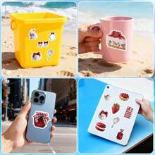 50pcs Red Plaid Aesthetic Cartoon Doodle Stickers, Decorative For Journals, Skateboards, Guitars, Cups, Creative Graffiti Stickers - TQ50-1206 - View 6