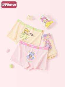 Coollikuli Set 4 Buah Celana Dalam Pendek Anak Perempuan Motif Putri Lucu, Menampilkan Bunga, Pita, dan Desain Empat Sudut Berwarna-warni yang Modis untuk Anak Perempuan. - MultiWarna - View 3
