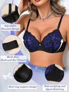 Women Lace Padded Push Up Bra - Comfortable Supportive, Adjustable Straps - Violet Purple - View 4