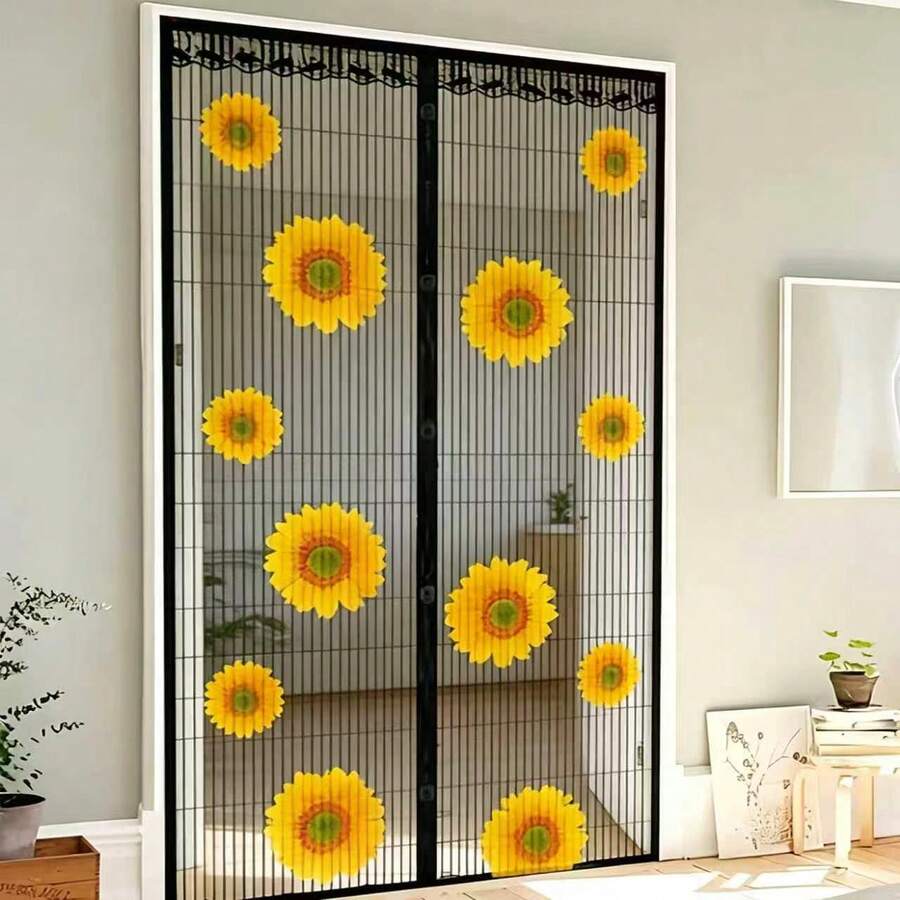 Magnetic Mosquito Net Door Curtain, Summer Mesh Screen Door For Home, Bedroom, Kitchen, No Drilling Required - Sunflower - View 1