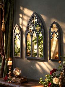 3 piezas Espejos de pared con arco estilo gótico, espejos decorativos con forma de ventana de iglesia, arte de pared, espejos con marco arqueado de estilo clásico, decoración elegante para el hogar, decoración colgante de pared estética, decoración reflectante, adecuado para sala de estar, dormitorio, pasillo, entrada, chimenea, decoración de interiores rústica y retro, decoración de habitación gótica espiritual, decoración de pared, combinación de espejos decorativos, exhibición en el hogar - Estilo 1 - Ver 3