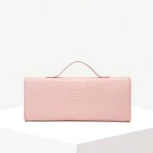 Tas Clutch Wanita Minimalis Vintage dengan Tekstur Tenun Angora Merah, Penutup Lipat, Kapasitas Besar, Tas Bahu, Cocok untuk Acara Formal, Pemakaian Sehari-hari, dan Pesta - Berwarna merah muda - View 3
