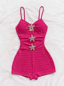 Mono de mujer con decoración de estrella de mar hueca, adecuado para fiesta y uso en casa - Rosa Fucsia - Ver 4