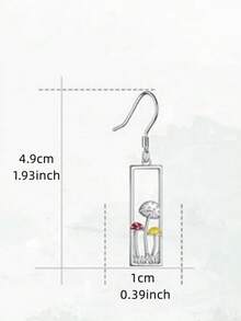 1 paire de boucles d'oreilles pendantes rectangulaires ajourées en forme de champignon, inspirées de la nature. Convient pour les vacances et le port quotidien des femmes. - Argent - Voir 5