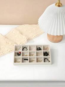 9-In-1 Velvet Jewelry Tray, Stackable Jewelry Box, Multi-Functional Organizer Tray, Cosmetic Storage Tray With Separate Compartments, Jewelry Display Stand For Earrings, Necklaces, Bracelets, Rings, Hair Clips, Ideal Gift For Valentine's Day - Beige - View 9