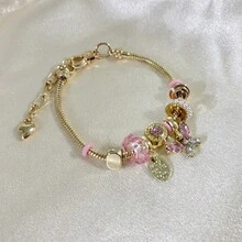 1 chiếc vòng tay đính hạt kiểu Âu Mỹ ngọt ngào với mặt dây chuyền hình bướm và quả anh đào, món quà đeo hàng ngày dành cho phụ nữ. - Bạc - Xem 8