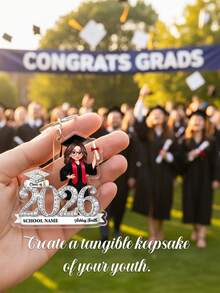Llavero personalizado de graduación con retrato, nombre, diseño de número de clase 2026 con brillo, personalizable con nombre y personaje de dibujos animados 2D, adecuado para colgar en bolsas, decoración de llaves de coche, recuerdos de fiesta de graduación, regalo de graduación para amigos, hija, hijo - Multicolor 2 - Ver 2