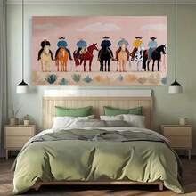 Enmarcado  decorativo de vaquero del oeste,   - Decoración moderna de rancho del suroeste con 6 caballos, cactus y sombreros de vaquero, fácil instalación con gancho/adhesivo/de pie, póster de varios tamaños para oficina, temática del oeste, 2D plano, perfecto para la decoración de habitaciones. - Enmarcado - Ver 5