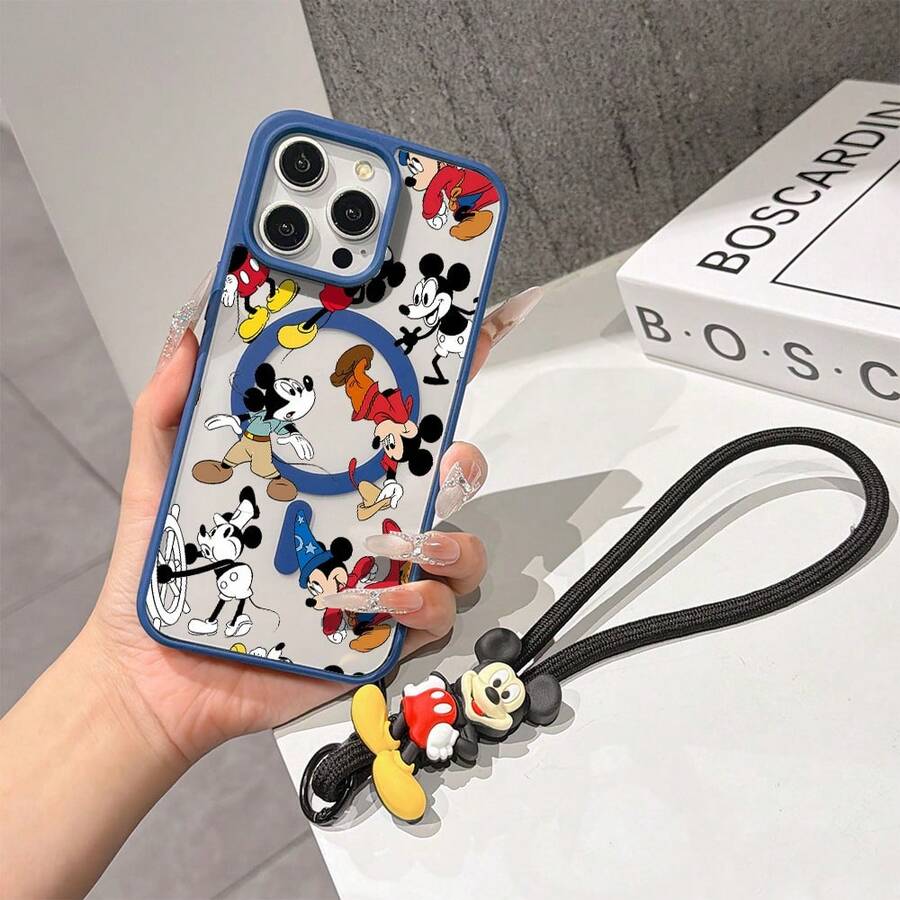 This Disney Mickey Mouse Lanyard Phone Case Is Fully Covered In TPU Material, Features Strong Magnetic Closure, Is Shockproof And Lightweight, And Is Compatible With IPhone17/16/11/13/15/15 Plus/15 Pro/15 Pro Max/12/14 Pro Max/11 Pro Max/12 Pro/12 Pro Max/13. This Phone Case Is A Popular Birthday Gift Or Business Gift Choice; It Is Durable, Stain- And Fingerprint Resistant, And Suitable For Both Men And Women. The Set Also Includes A Mickey Mouse Phone Case And A Mickey Mouse Plush Bracelet, Making It A Perfect Gift For Friends And Family. This Stylish Phone Case Is Fun, Lightweight, And Durable. IPhone17 Pro Max Phone Case, Minnie Mouse Phone Case. - Màu xanh lam - Xem 1