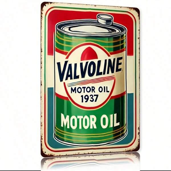 2号铁板 - 铁制，“Valvoline Oil 1937”复古金属墙饰，适用于家居、酒吧、咖啡馆、车库、农舍 - 乡村绿，直径：20厘米