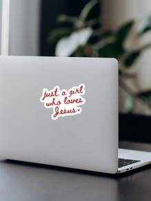 "Just A Girl Who Loves Jesus" Aesthetic Sticker, Cute Christian Faith Decal For Laptop & Kindle, Red Script Typography, Religious Gift For Women & Teens - Multicolor - View 7