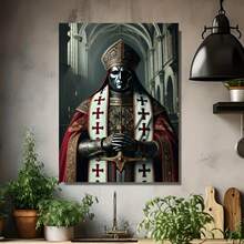 1 póster de lienzo del  Templario Medieval - Iglesia Catódica Gótico con Capa Blanca y Roja Ornamentada, Cruz sin Marco para Hogar Oficina Cafetería Aula Decoración Histórlica Temática Guerreros Eslavos Regalo Ideal Fans Fantasías Épicasa Arte Religioso Pared Cadena Metálico Detalle Artísticos Estéticas Gotismo Sala Dormitorio Comedora - Enmarcado - Ver 4
