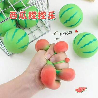 1pc Squishy Watermelon Stress Ball, Beach Water Game Ball, Squeeze Toy For Teens And Adults, Realistic Fruit Fidget Toy For Pressure Relief And Decompression (Fading Of Watermelon Stripes Is A Normal Phenomenon)