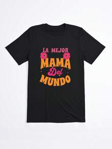 Camiseta Negra La Mejor Mama Del Mundo con Flores para Mujer Casual - Negro - Ver 2