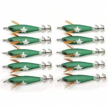 Avlcoaky 10pcs Horizontal Squid Jig Egi Set 8cm Luminous Glow In The Dark Wood Shrimp Lure UV Reactive Saltwater Cuttlefish Octopus Bait - Multicolor - View 8
