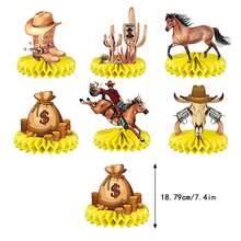 Decoración de sobremesa con forma de panal de estilo vaquero occidental, adecuada para la decoración de fiestas con temática occidental. Suministros para fiestas con temática occidental, un pequeño vaquero está llegando, adecuado para suministros de bautizo. Decoración de mantel de cumpleaños - Ver 7