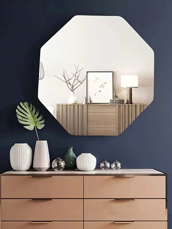 1pc Octagonal Frameless Mirror Wall Sticker, Adhesive High Definition Shatterproof, Minimalist Modern Bathroom Vanity Makeup Mirror