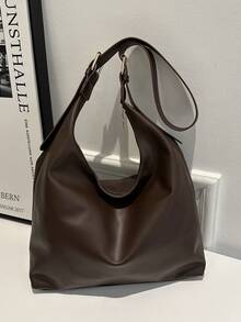 Bolso de hombro de mujer de gran capacidad y unicolor vintage, bolso cruzado multifuncional, bolso de mano, bolso cruzado de gran capacidad, bolso de trabajo casual (el color y la imagen pueden variar ligeramente), bolso retro - Café - Ver 6