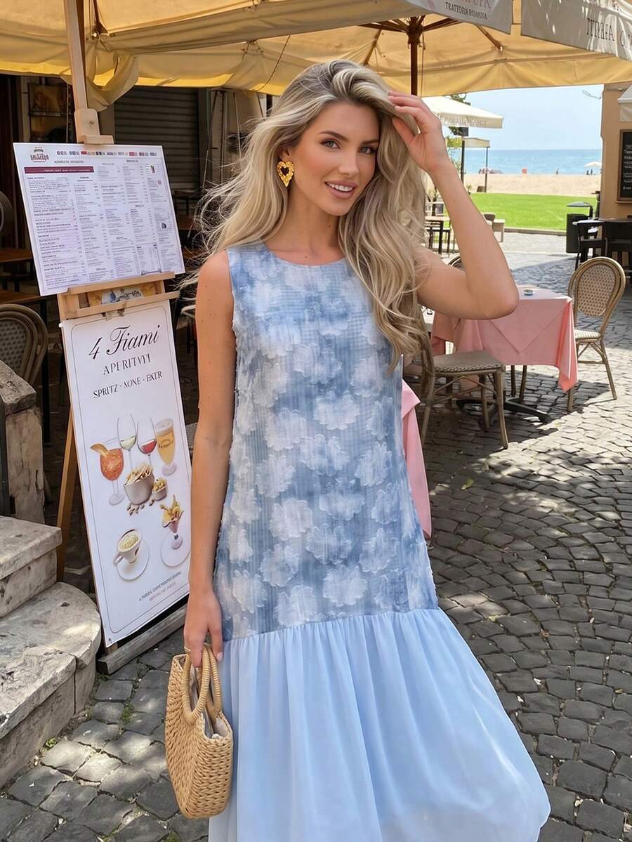 Vestido de playa sin mangas elegante y azul océano para mujeres en verano - Azul - Ver 1